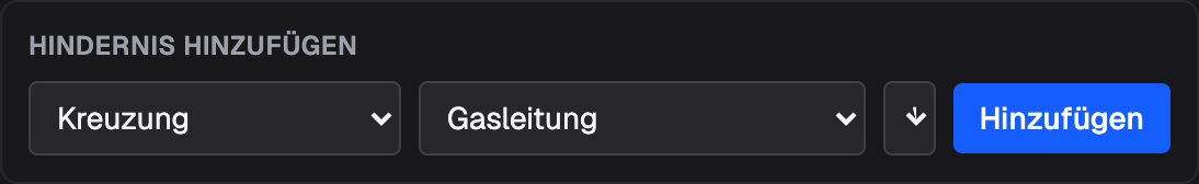 Das Formular für eine Kreuzung: Typ „Kreuzung“, Leitung „Gasleitung“, ein Abschnitt und die Schaltfläche „Hinzufügen“